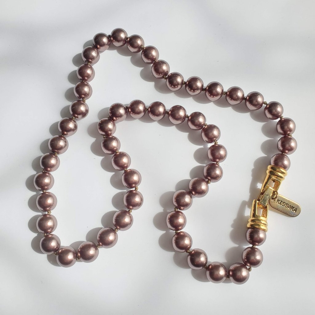 Kissaka Rose Gold Glass Pearl Necklace ~ 18